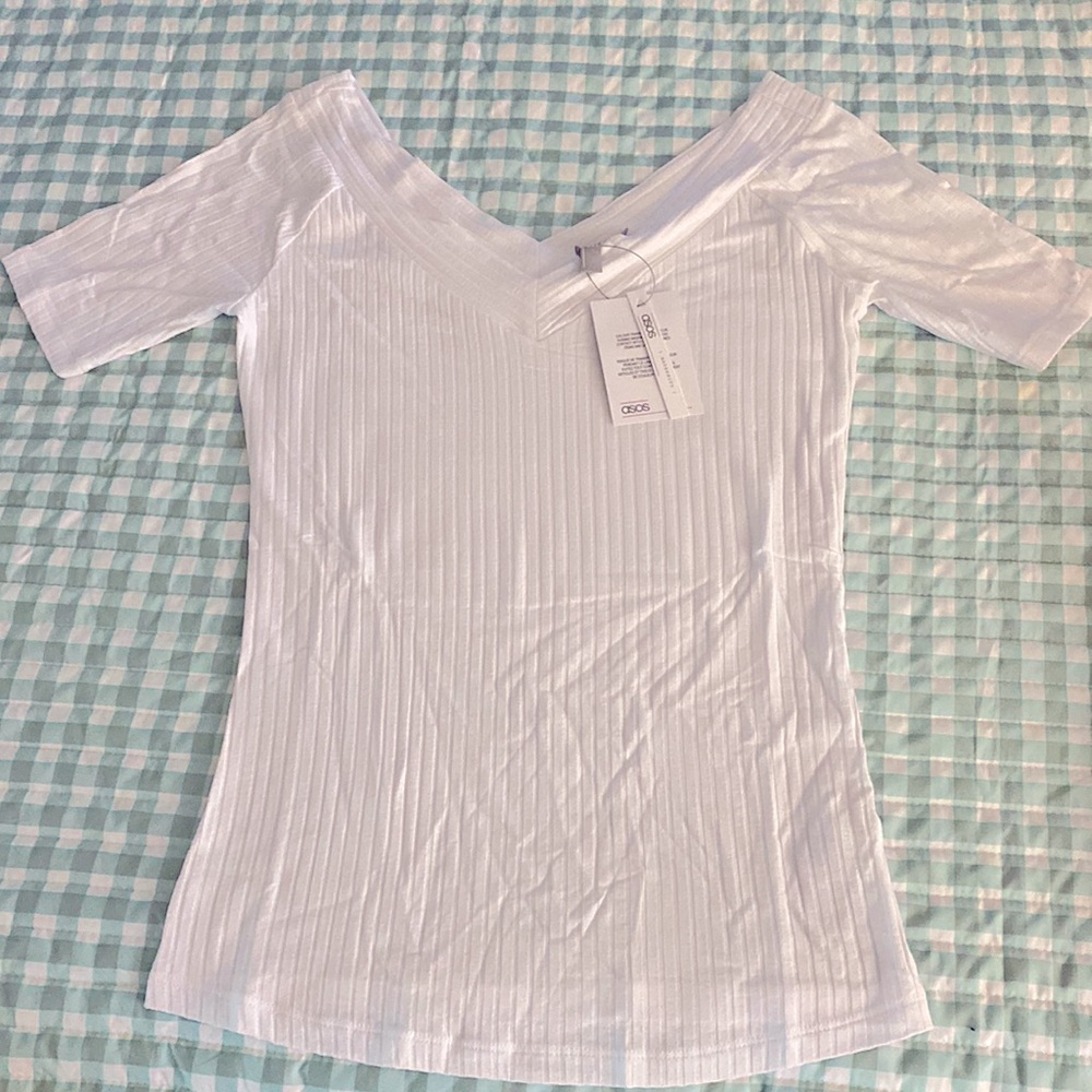 NWT ASOS WOMEN MATERNITY V NECK SHORT SLEEVES TOP IN PURE WHITE SZ US 6 UK 10